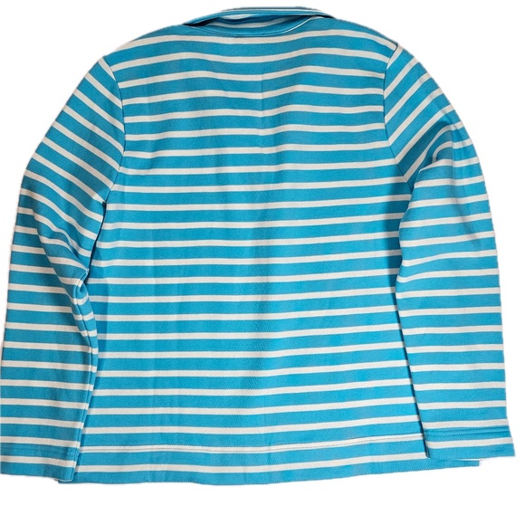 Talbots Shirt Womens Large Petite Blue White Striped Rugby Collar Pullover Knit - Picture 2 of 6